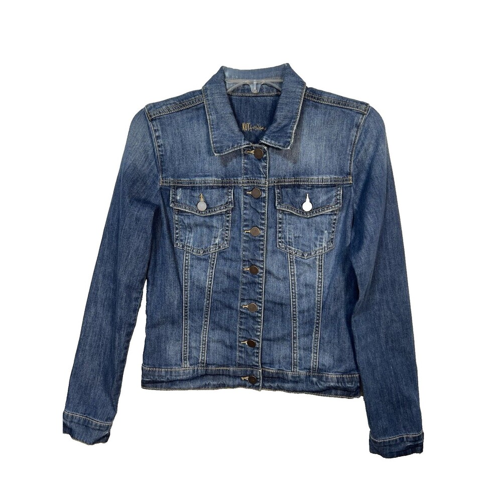 Kut From the Kloth Distressed Denim Jean Jacket Blue Faded Women Small
